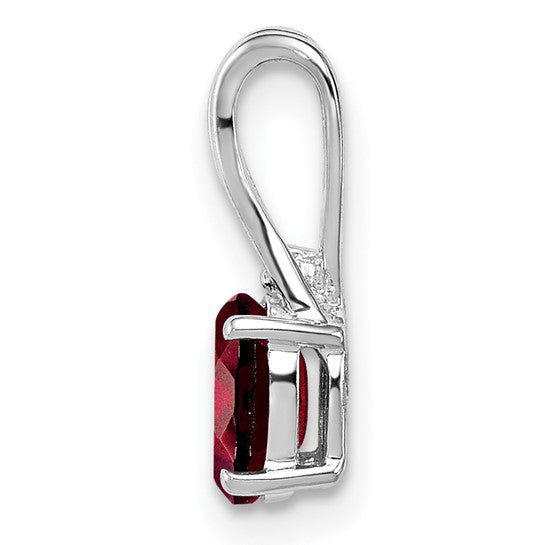 Sterling Silver Oval Cut Natural Garnet & Diamond Chain Slide With Oversized Hoop