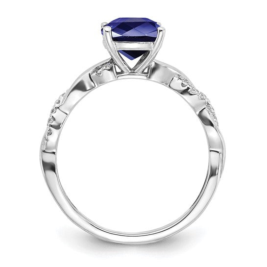 Sterling Silver Square Solitaire Lab Grown Sapphire Ring