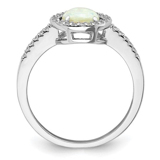 Sterling Silver Lab Created Opal CZ Halo Ring