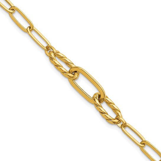 14K Yellow Gold Twisted Center Link Paperclip Bracelet