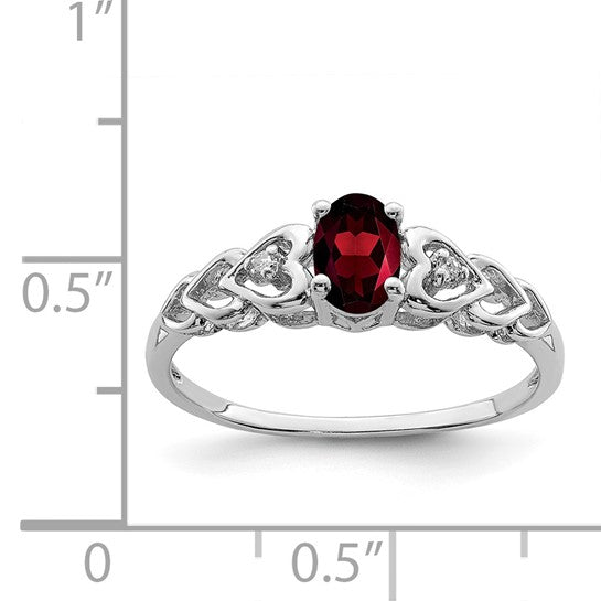 Sterling Silver Rhodium Plated .5 Carat Natural Garnet & Diamond Heart Cut Away Ring