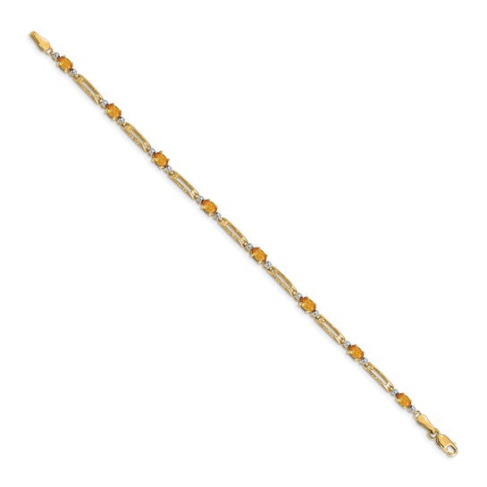 14K/10K Yellow/White Gold Natural Citrine & Diamond Fancy Link Bracelet