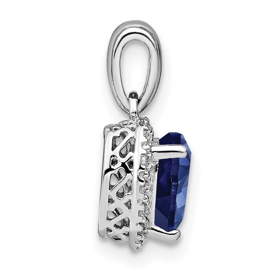 Sterling Silver Lab Grown Sapphire & Diamond Halo Heart Pendant
