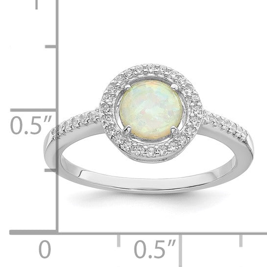 Sterling Silver Lab Created Opal CZ Halo Ring