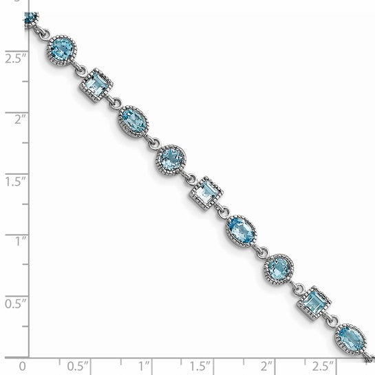 White Gold Plated Sterling Silver 3 Shape Natural Blue Topaz Bracelet