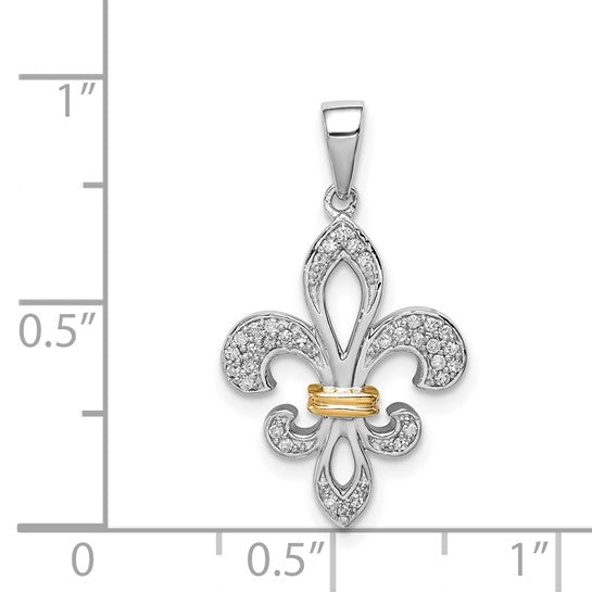 White Gold Filled Sterling Silver Two Tone Fleur De Lis Pendant