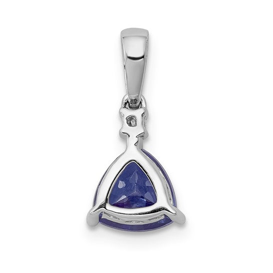 14K White Gold Trillion 1 Carat Natural Tanzanite & Diamond Pendant