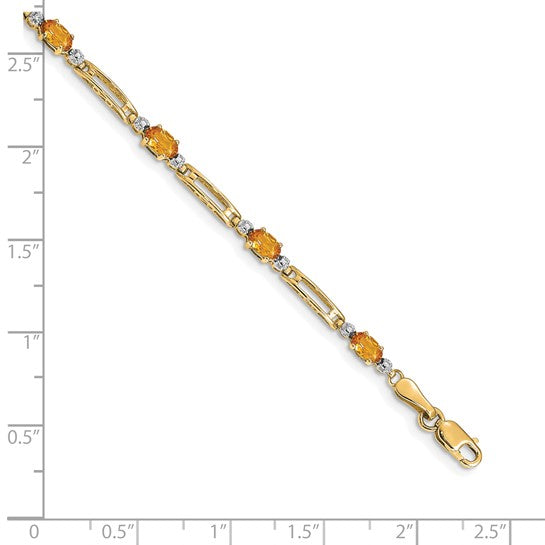 14K/10K Yellow/White Gold Natural Citrine & Diamond Fancy Link Bracelet