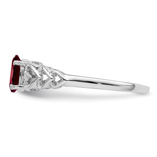 Sterling Silver Rhodium Plated .5 Carat Natural Garnet & Diamond Heart Cut Away Ring