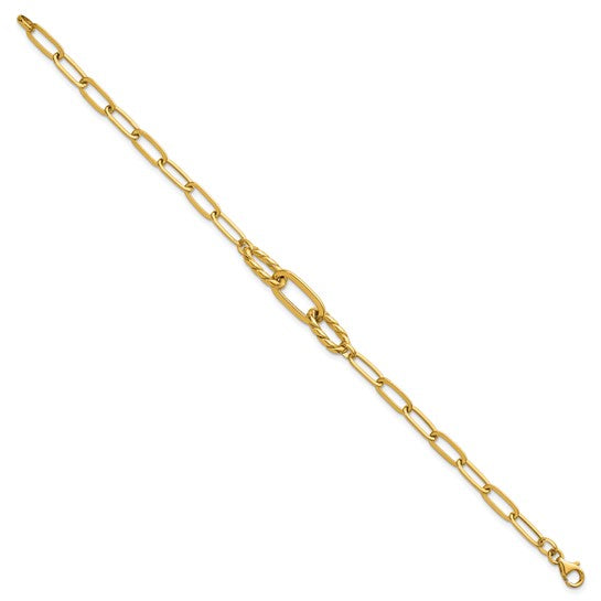 14K Yellow Gold Twisted Center Link Paperclip Bracelet