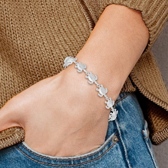 Sterling Silver Rhodium Planted Sea Turtle Bracelet