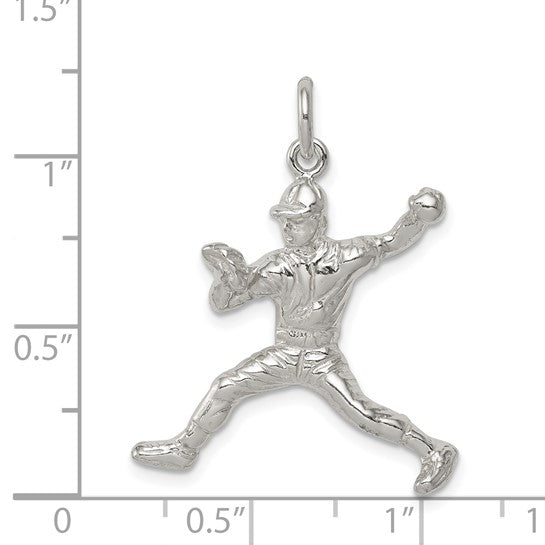 Sterling Silver Baseball Player Pitcher Pendant