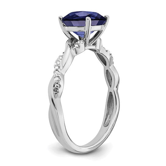 Sterling Silver Square Solitaire Lab Grown Sapphire Ring