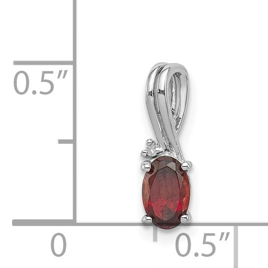 Sterling Silver Oval Cut Natural Garnet & Diamond Chain Slide With Oversized Hoop