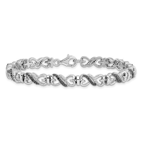 White Night White Gold Filled Sterling Silver Black & White Diamond Infinity Heart Bracelet