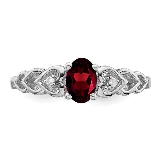 Sterling Silver Rhodium Plated .5 Carat Natural Garnet & Diamond Heart Cut Away Ring