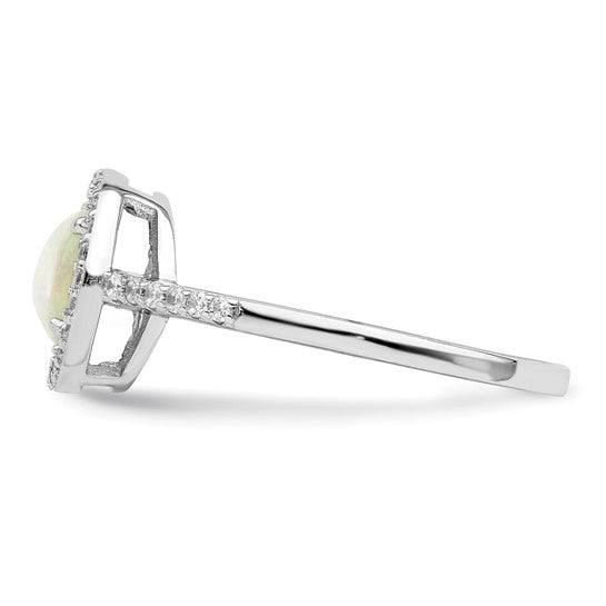 Sterling Silver Lab Created Opal CZ Halo Ring