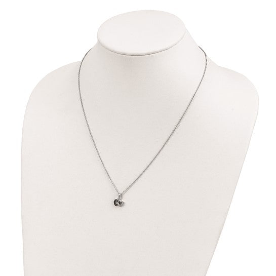 White Night White Gold Filled Sterling Silver Black & White Diamond Interlocking Hearts Chain & Pendant Set