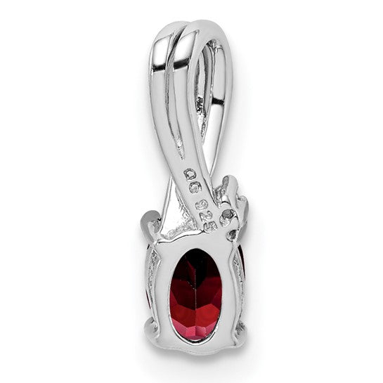 Sterling Silver Oval Cut Natural Garnet & Diamond Chain Slide With Oversized Hoop