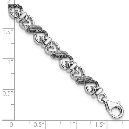 White Night White Gold Filled Sterling Silver Black & White Diamond Infinity Heart Bracelet