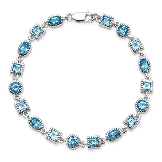 White Gold Plated Sterling Silver 3 Shape Natural Blue Topaz Bracelet