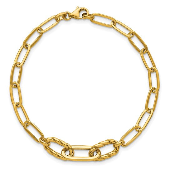 14K Yellow Gold Twisted Center Link Paperclip Bracelet