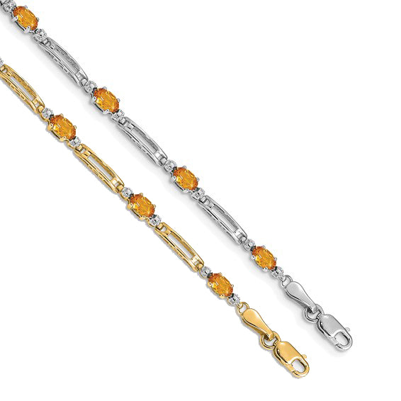 14K/10K Yellow/White Gold Natural Citrine & Diamond Fancy Link Bracelet