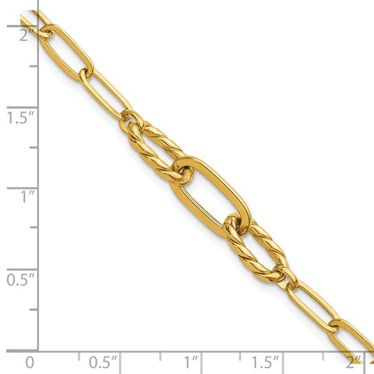 14K Yellow Gold Twisted Center Link Paperclip Bracelet