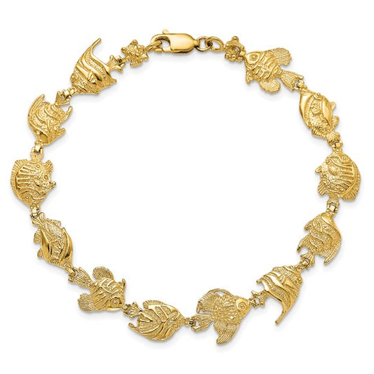 14K Yellow Gold Seas Life Tropical Fish Bracelet