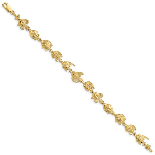14K Yellow Gold Seas Life Tropical Fish Bracelet
