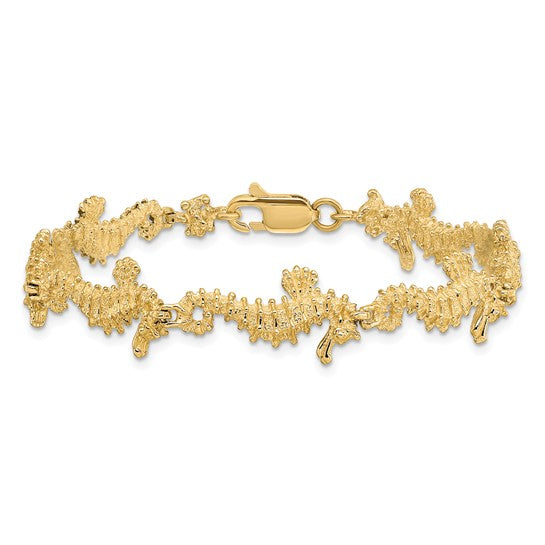 14K Yellow Gold 3D Sea Horse Bracelet