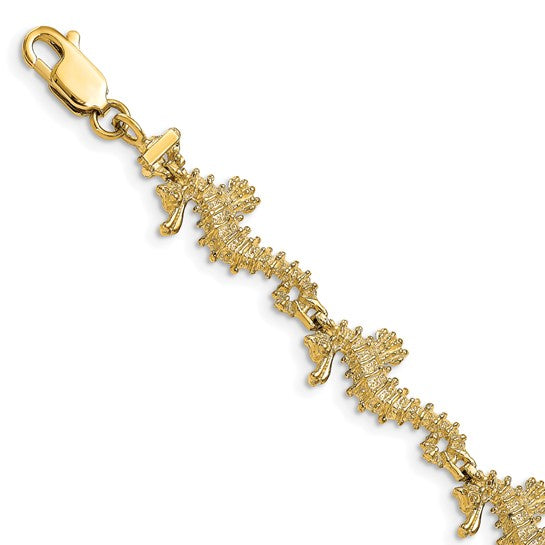 14K Yellow Gold 3D Sea Horse Bracelet