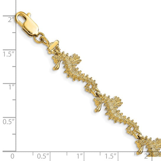 14K Yellow Gold 3D Sea Horse Bracelet