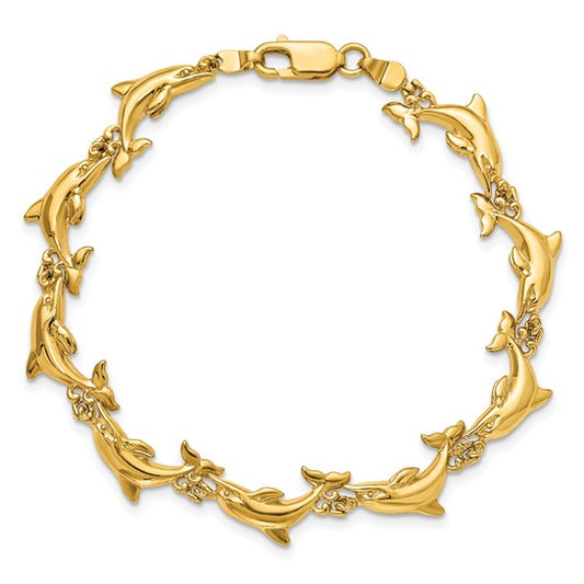 14K Yellow Gold Dolphin Bracelet