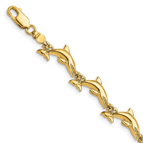 14K Yellow Gold Dolphin Bracelet