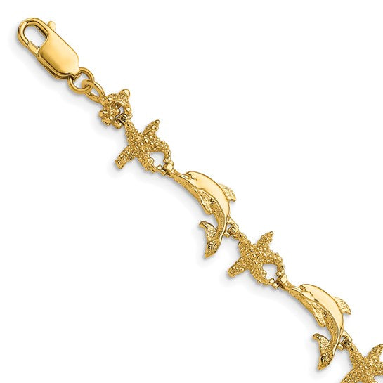 14K Yellow Gold Dolphin & Star Fish Bracelet