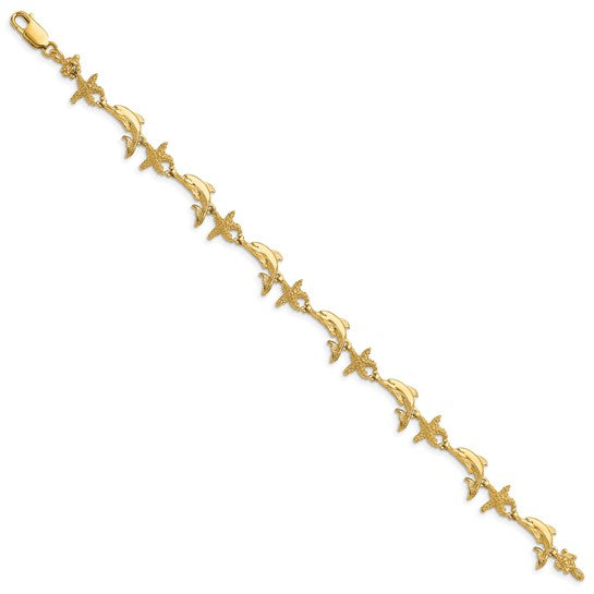 14K Yellow Gold Dolphin & Star Fish Bracelet