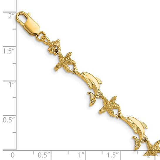 14K Yellow Gold Dolphin & Star Fish Bracelet