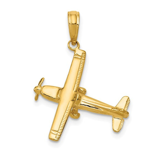 10K Yellow Gold Bi Plane Pilot Pendant