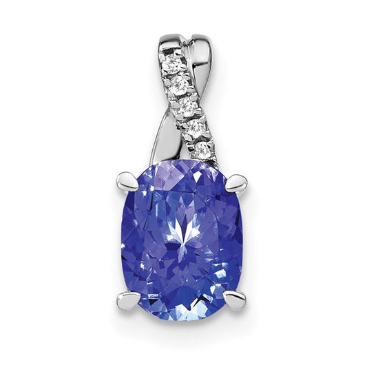 14K White Gold .75 Carat Oval Natural Tanzanite & Diamond Pendant