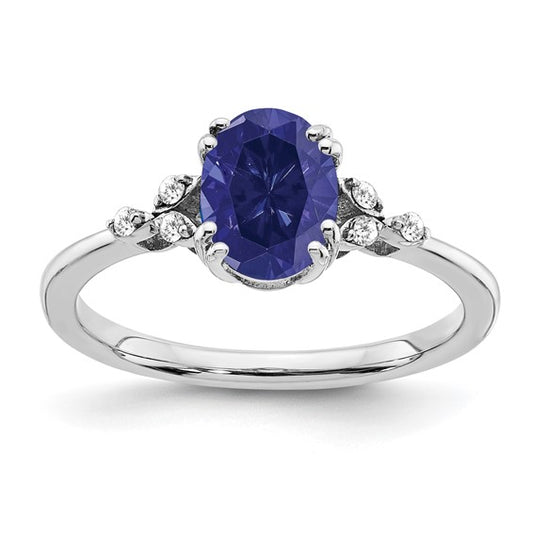 Sterling Silver Lab Created Oval Solitaire With Side Diamonds Ring