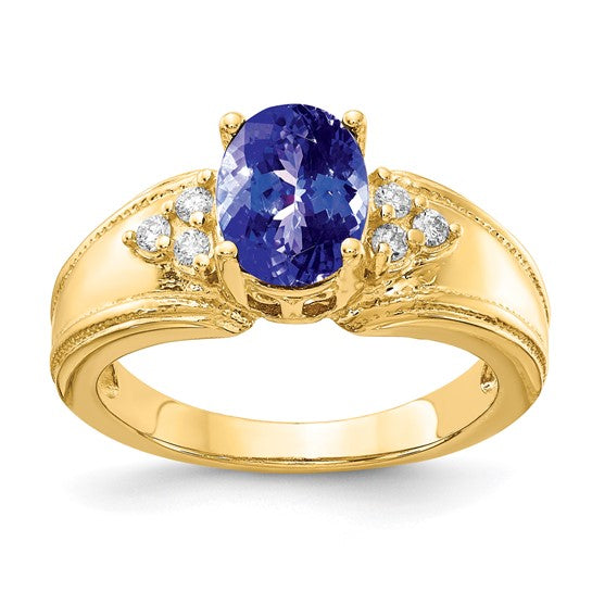 14K Yellow Gold 1.3 Carat Oval Natural Tanzanite & Diamond Ring