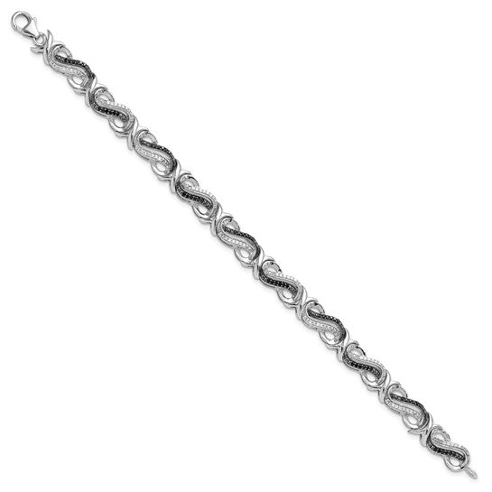 White Night White Gold Filled Sterling Silver Black & White Diamond Fancy Bracelet