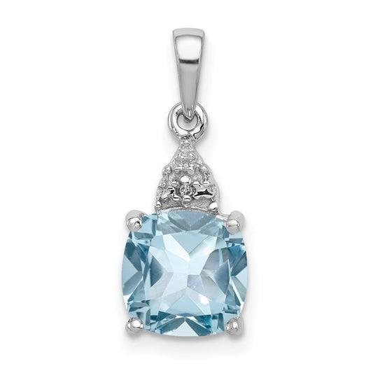White Gold Filled Sterling Silver 2.5 Carat Natural Blue Topaz & Diamond Pendant