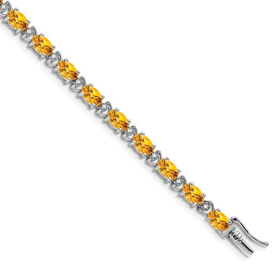 14K White Gold Natural Citrine & Diamond Tennis Bracelet