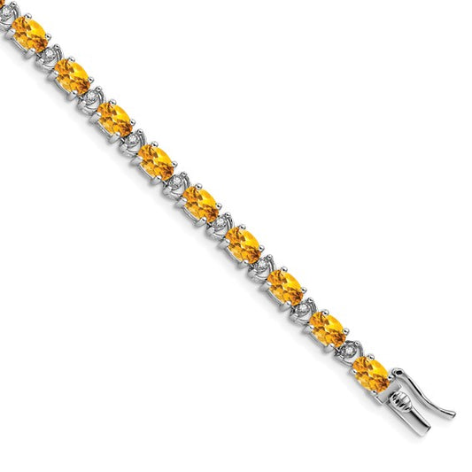 14K White Gold Natural Citrine & Diamond Tennis Bracelet