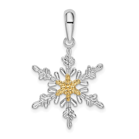 White Gold Filled Sterling Silver Two Tone Snowflake Pendant