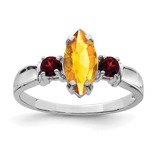 Sterling Silver White Gold 1 Carat Natural Citrine & Garnet Ring