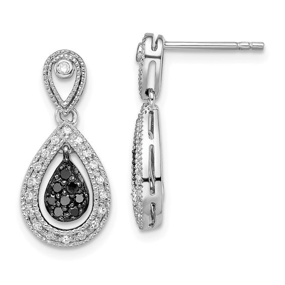 White Night White Gold Filled Sterling Silver White & Black Diamond Drop Earrings