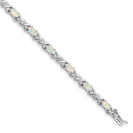 Sterling Silver White Gold Plated cz Twist Bracelet With Lab Created Opal